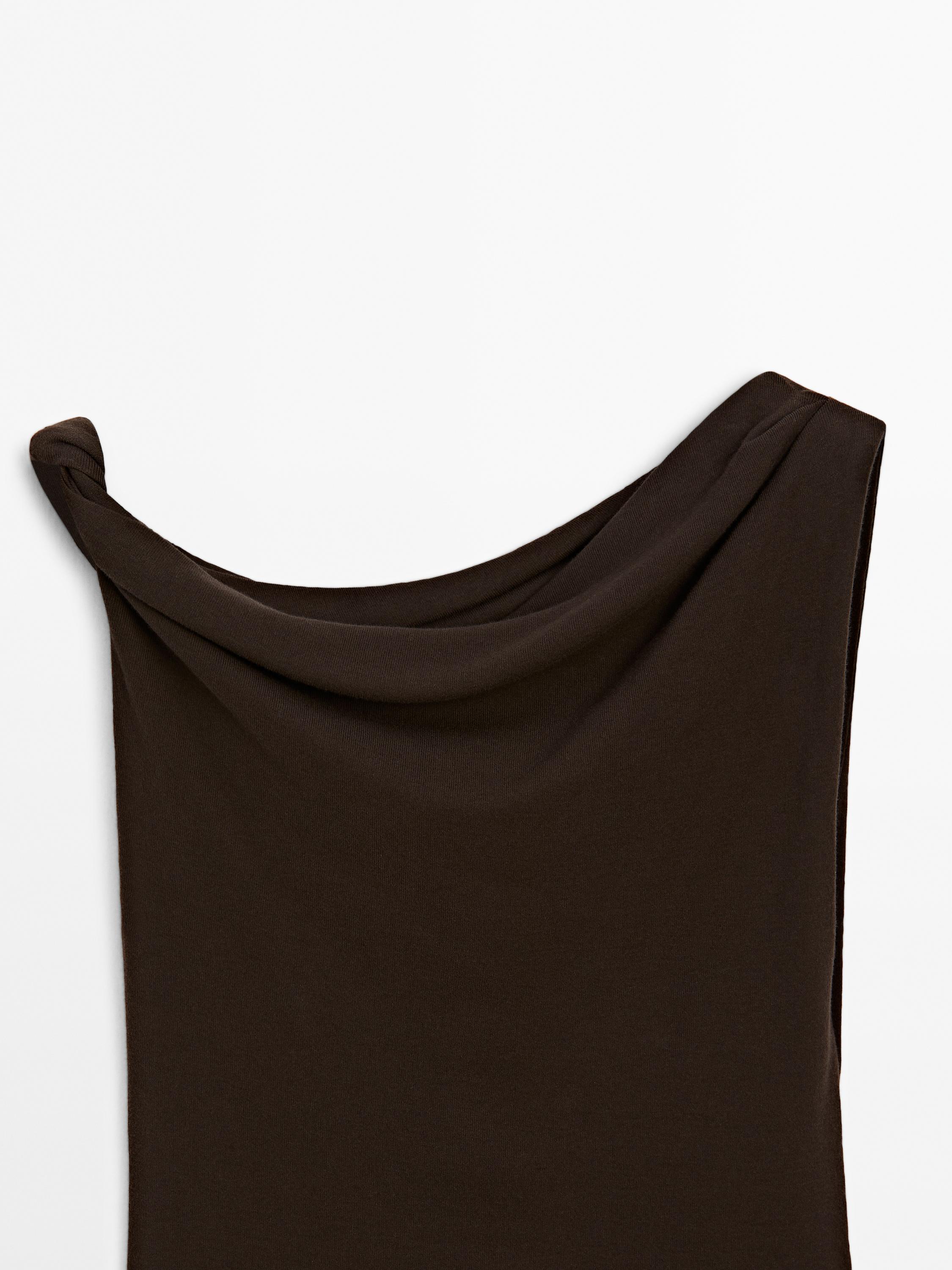 Draped cotton top with knot detail